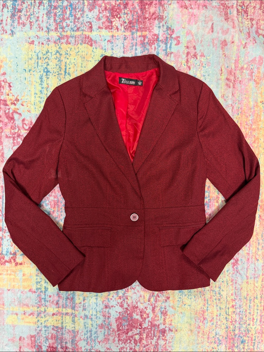 New York & Company Burgundy Single-Button Tailored Blazer